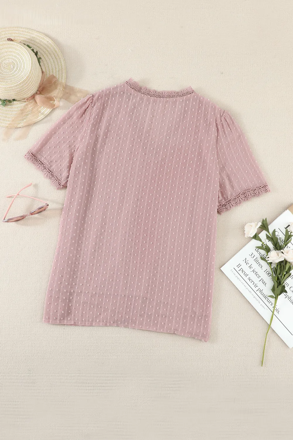 Swiss Dot Lace Trim Plunge Blouse, image 8