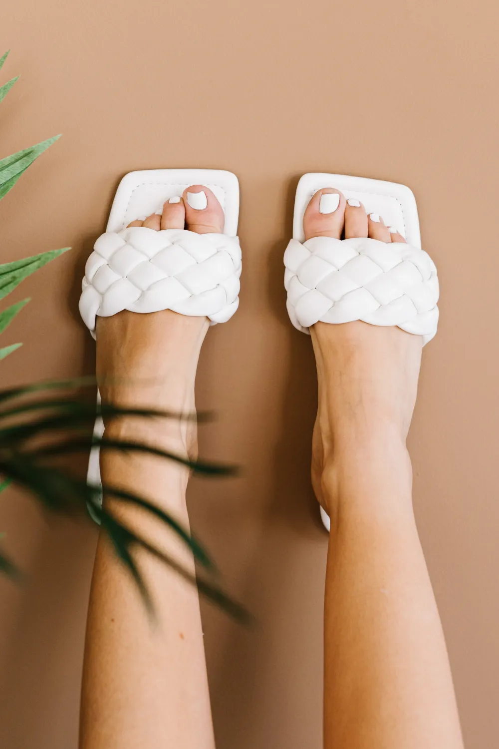 Cakewalk Woven Square Toe Slides in White, image 3