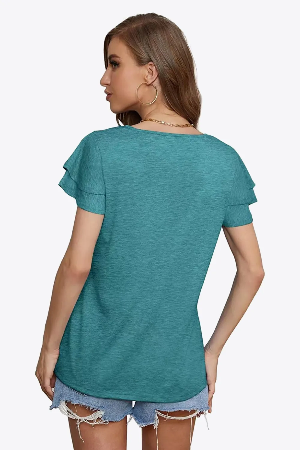 Tie-Neck Layered Flutter Sleeve Blouse, image 18