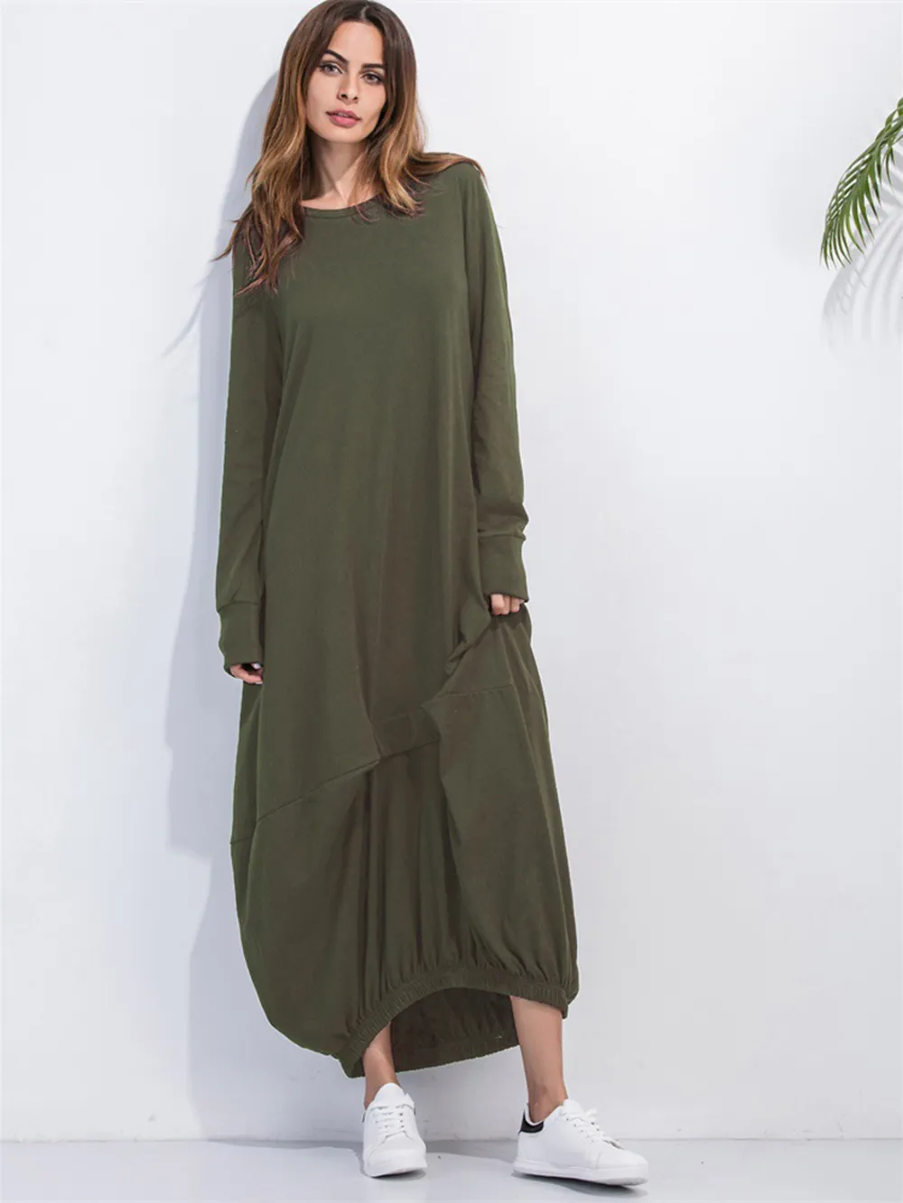 Full Size Round Neck Long Sleeve Sweatshirt Dress, image 9