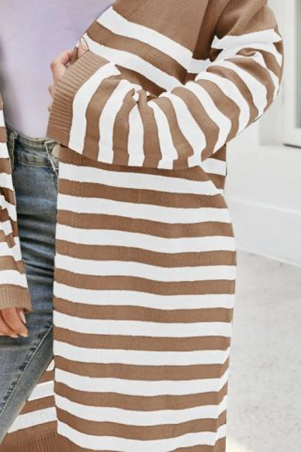Striped Open Front Longline Cardigan, image 8