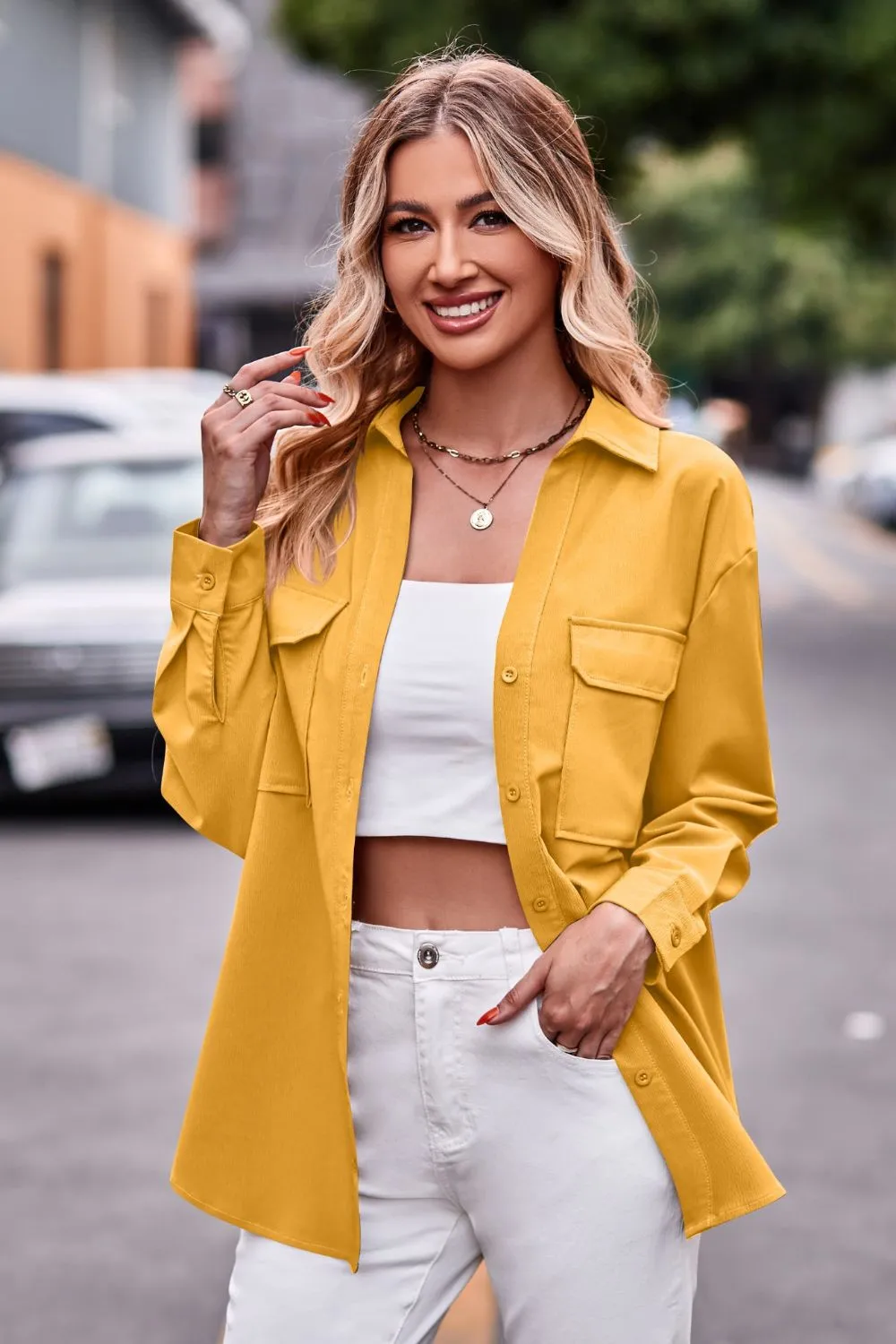 Dropped Shoulder Longline Shirt with Pockets, image 15
