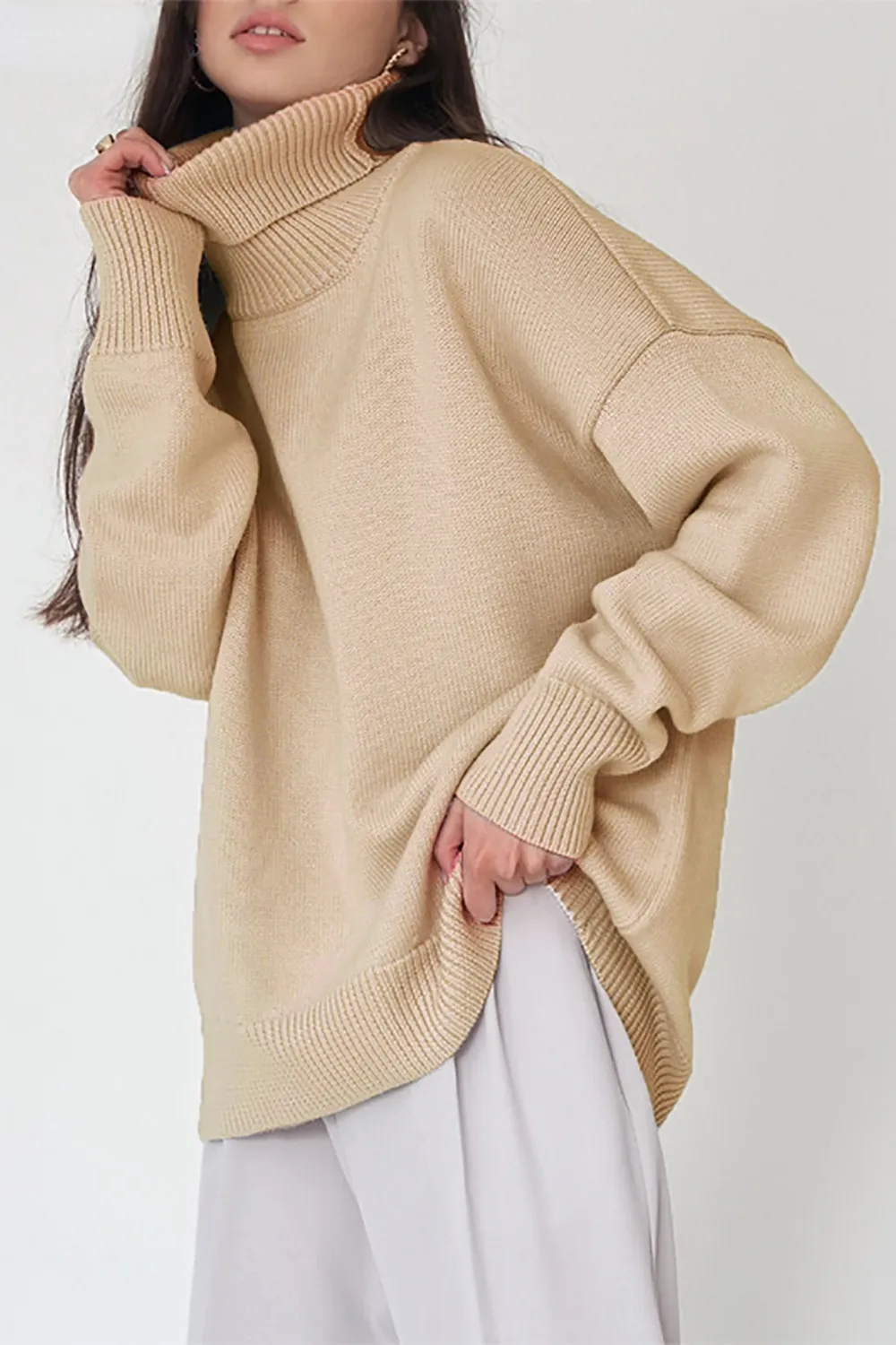 Turtle Neck Dropped Shoulder Sweater, image 26
