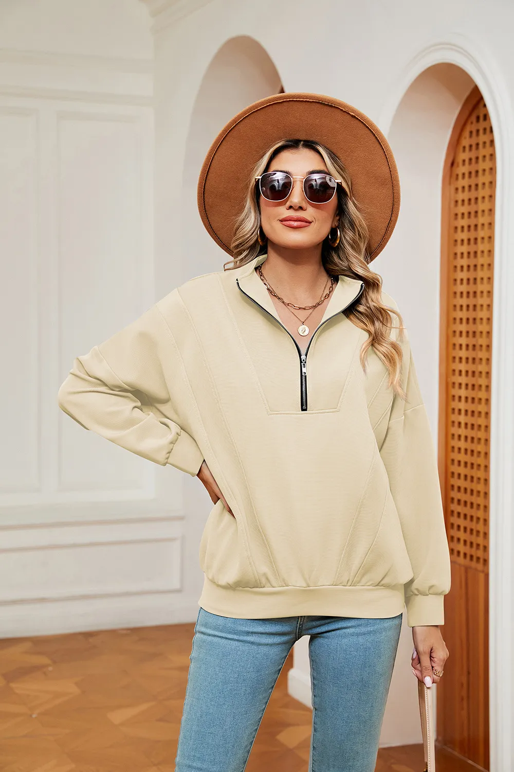 Half-Zip Dropped Shoulder Sweatshirt, image 22