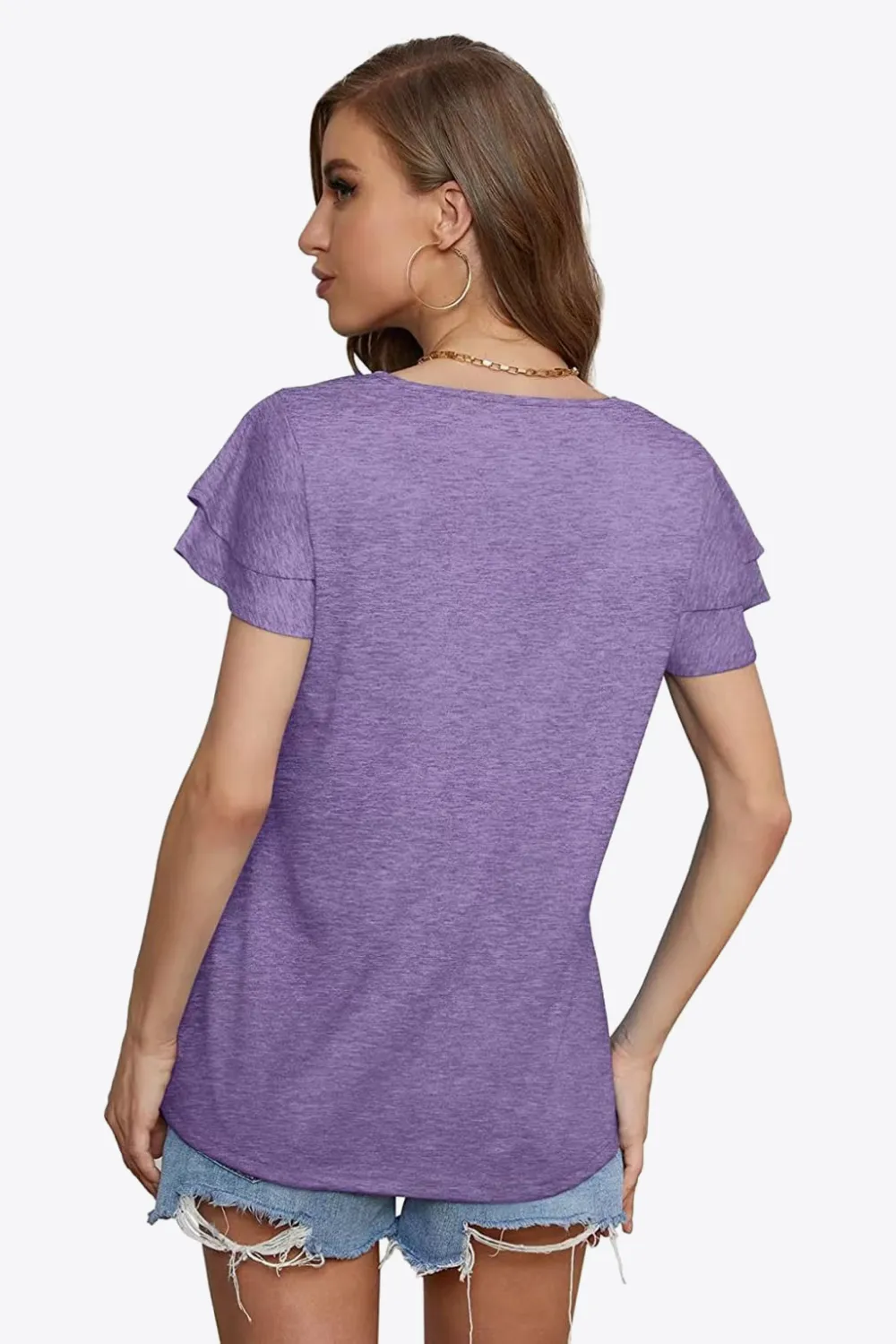Tie-Neck Layered Flutter Sleeve Blouse, image 21