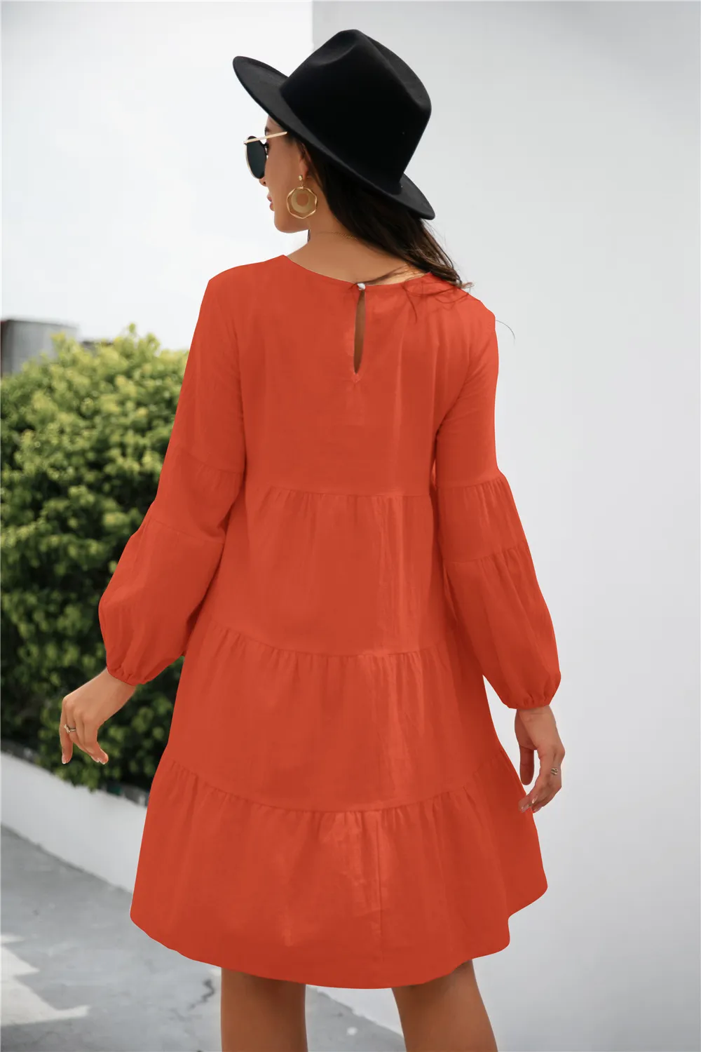 Balloon Sleeve Keyhole Tiered Dress, image 11