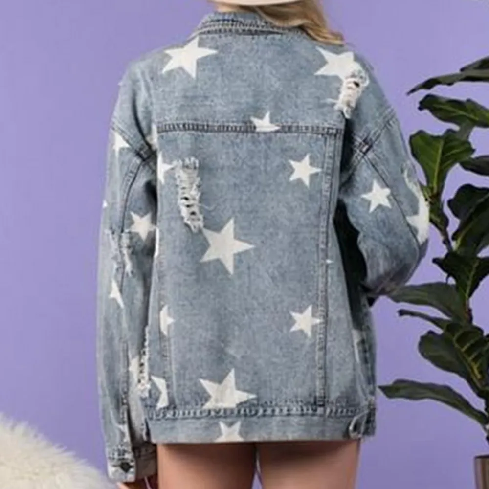Star Distressed Denim Shacket, image 3