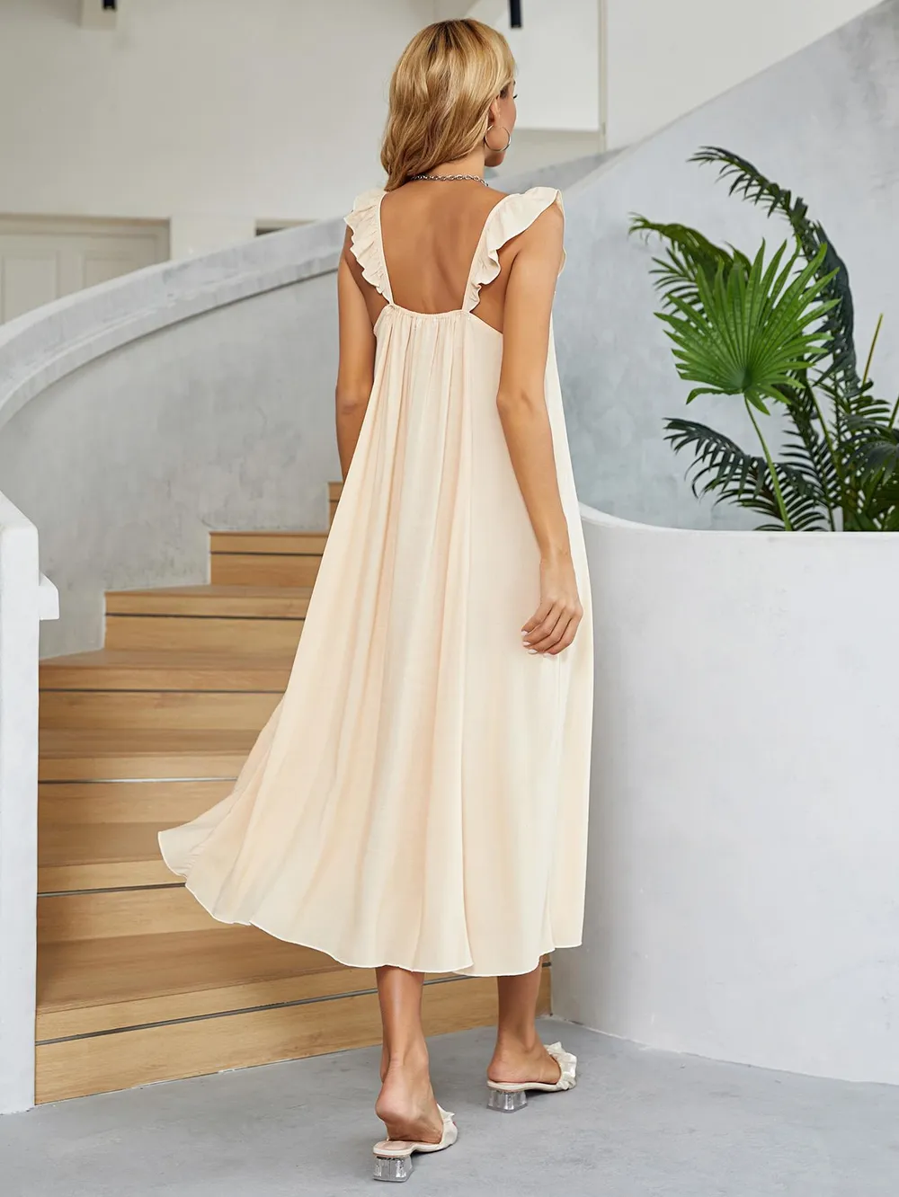 Ruffled V-Neck Midi Dress, image 2