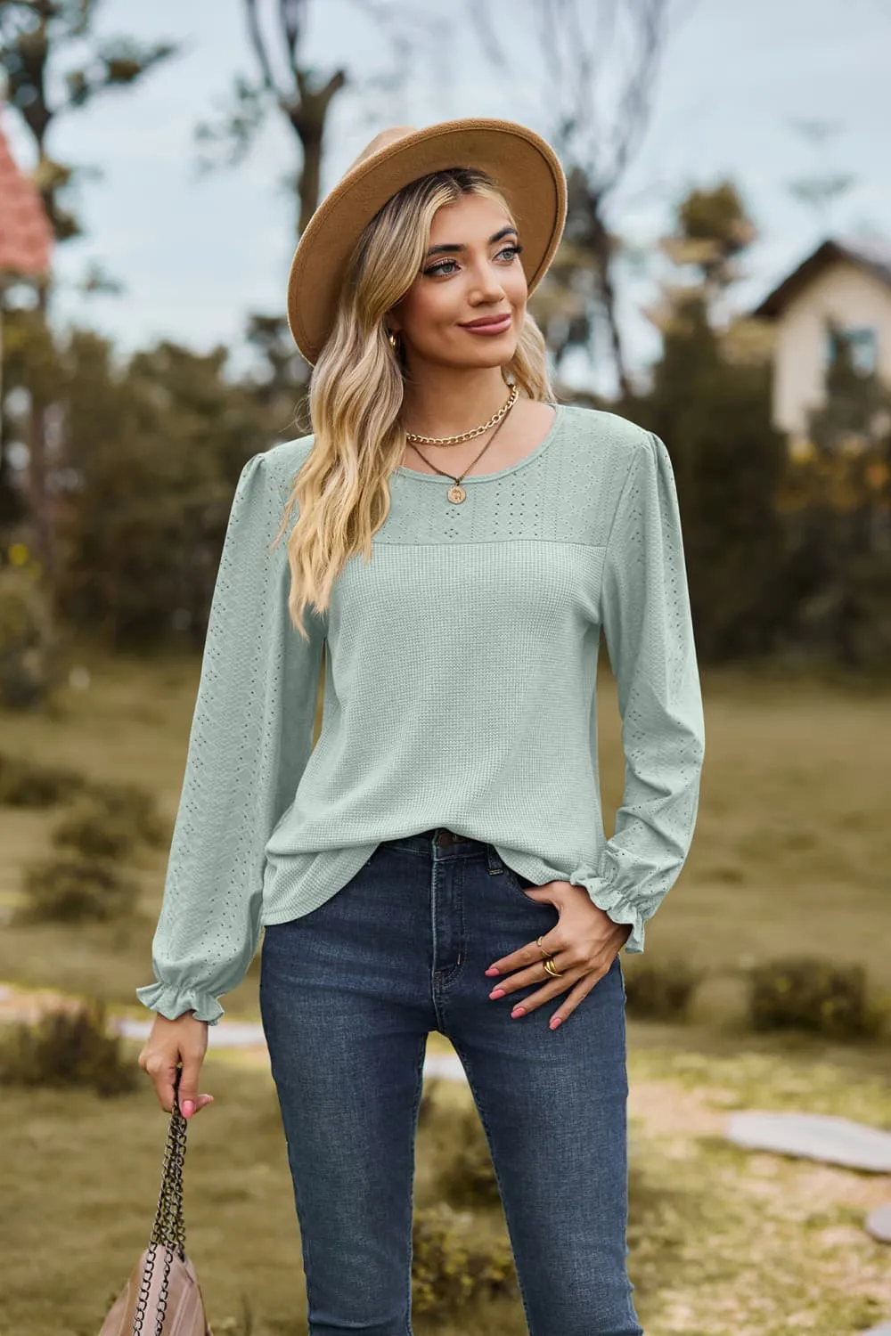 Round Neck Puff Sleeve Blouse, image 3