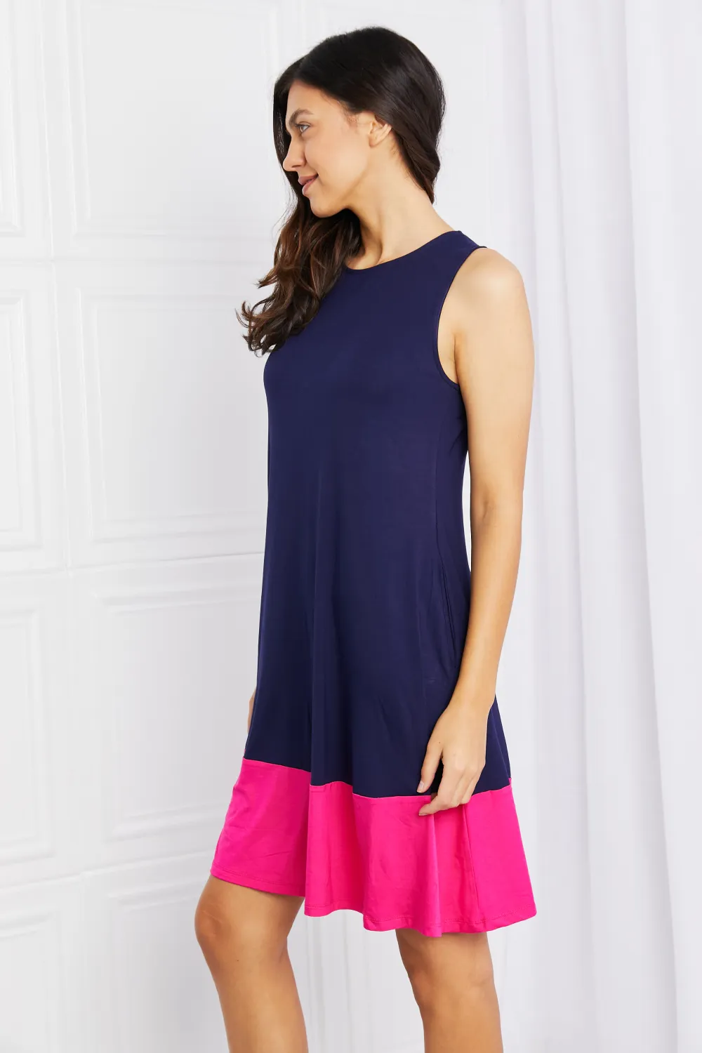 Full Size Two-Tone Sleeveless Mini Dress with Pockets, image 7