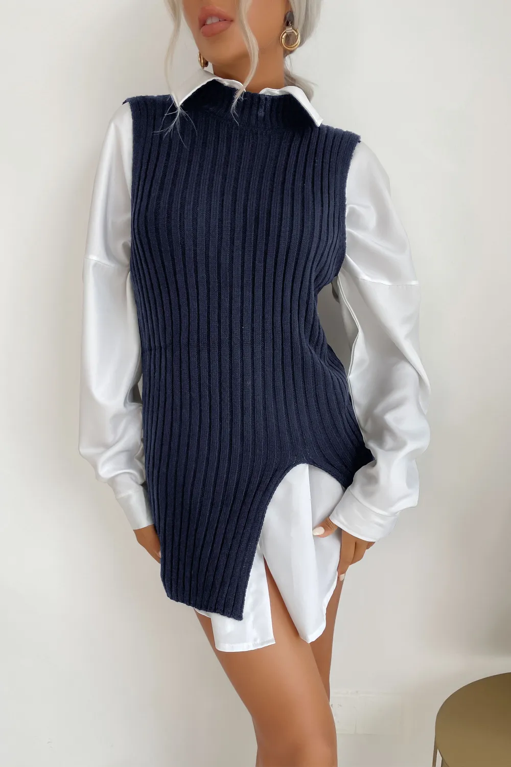 Slit Hem Sweater Vest Dress, image 4