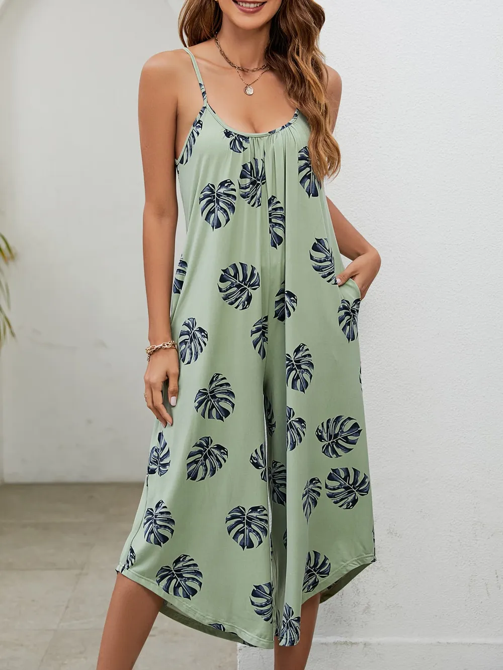 Botanical Print Spaghetti Strap Scoop Neck Jumpsuit, image 5