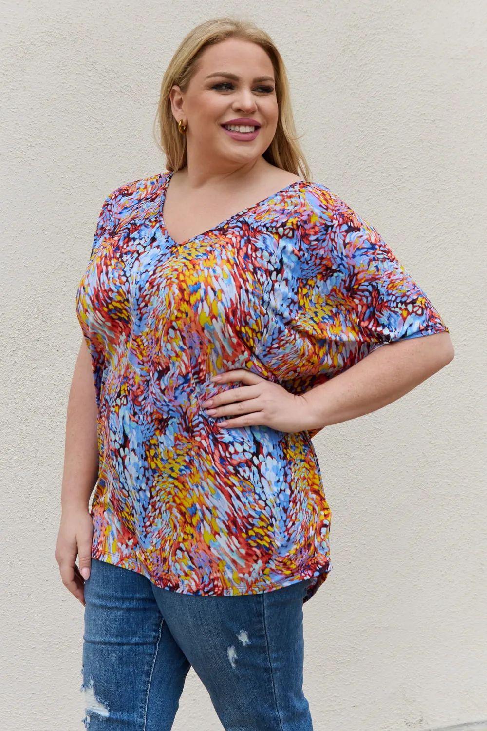 Full Size Printed Dolman Flowy Top, image 9