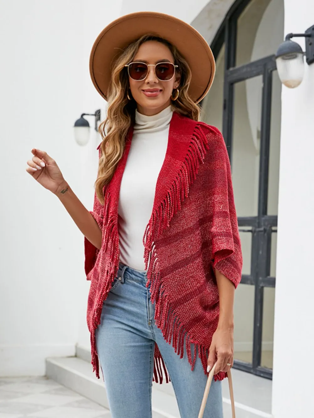 Fringe Detail Open Front Poncho, image 2