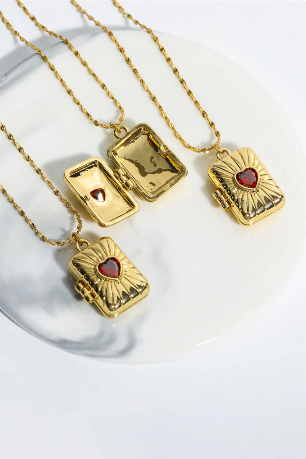 Heart Zircon Box Pendant Copper Necklace, image 2