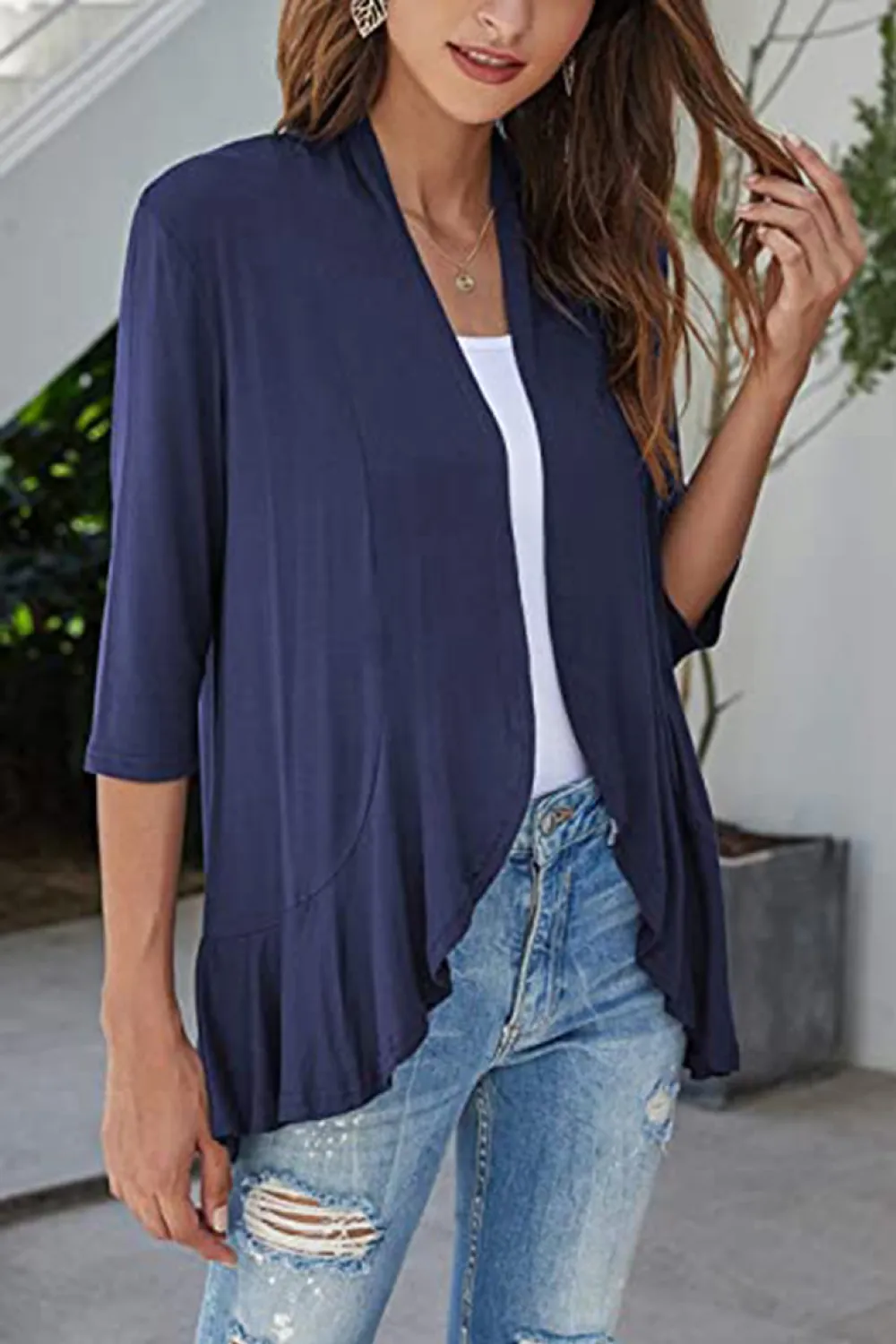 Open Front Ruffle Trim Cardigan, image 13