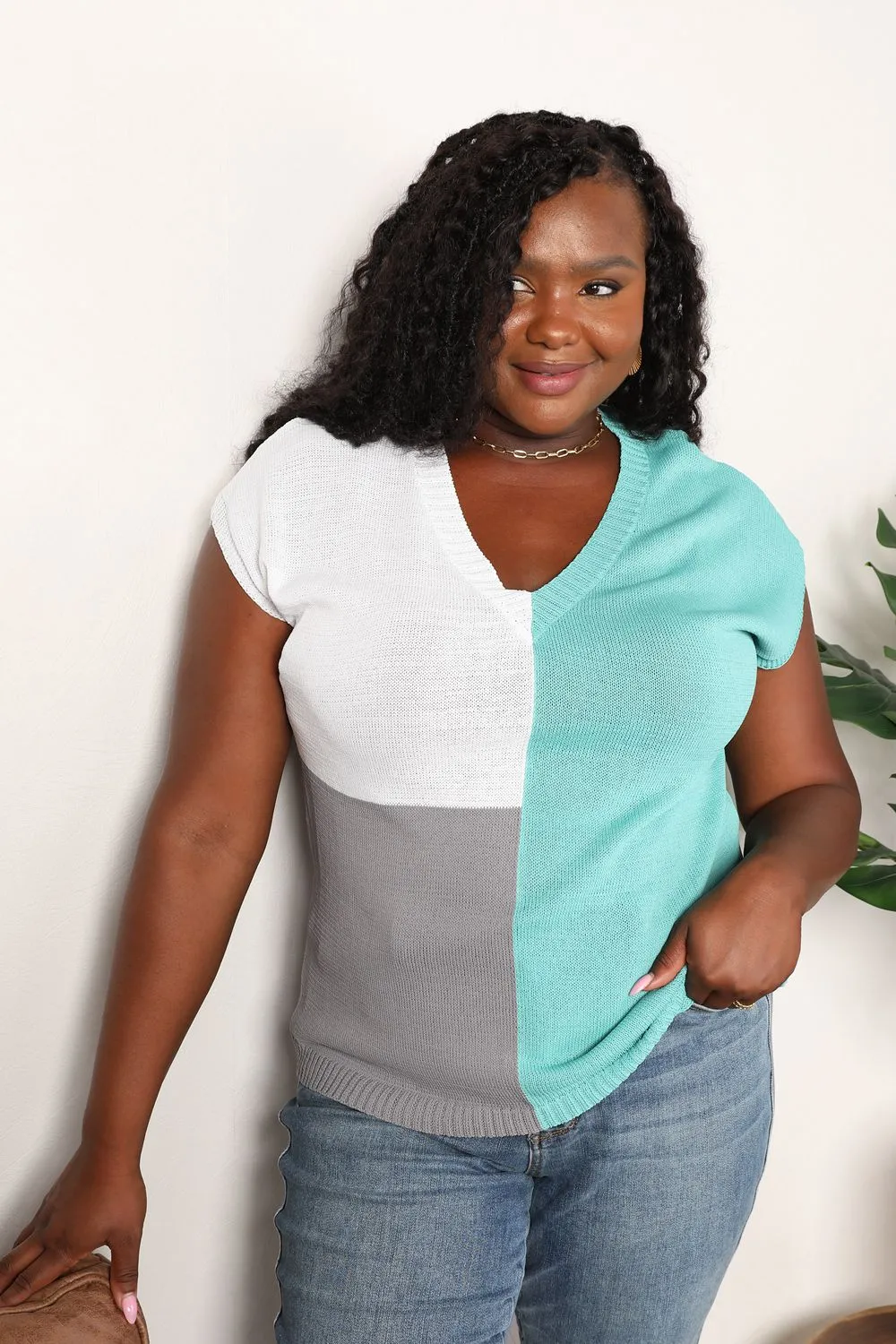 Color Block V-Neck Knit Top, image 22