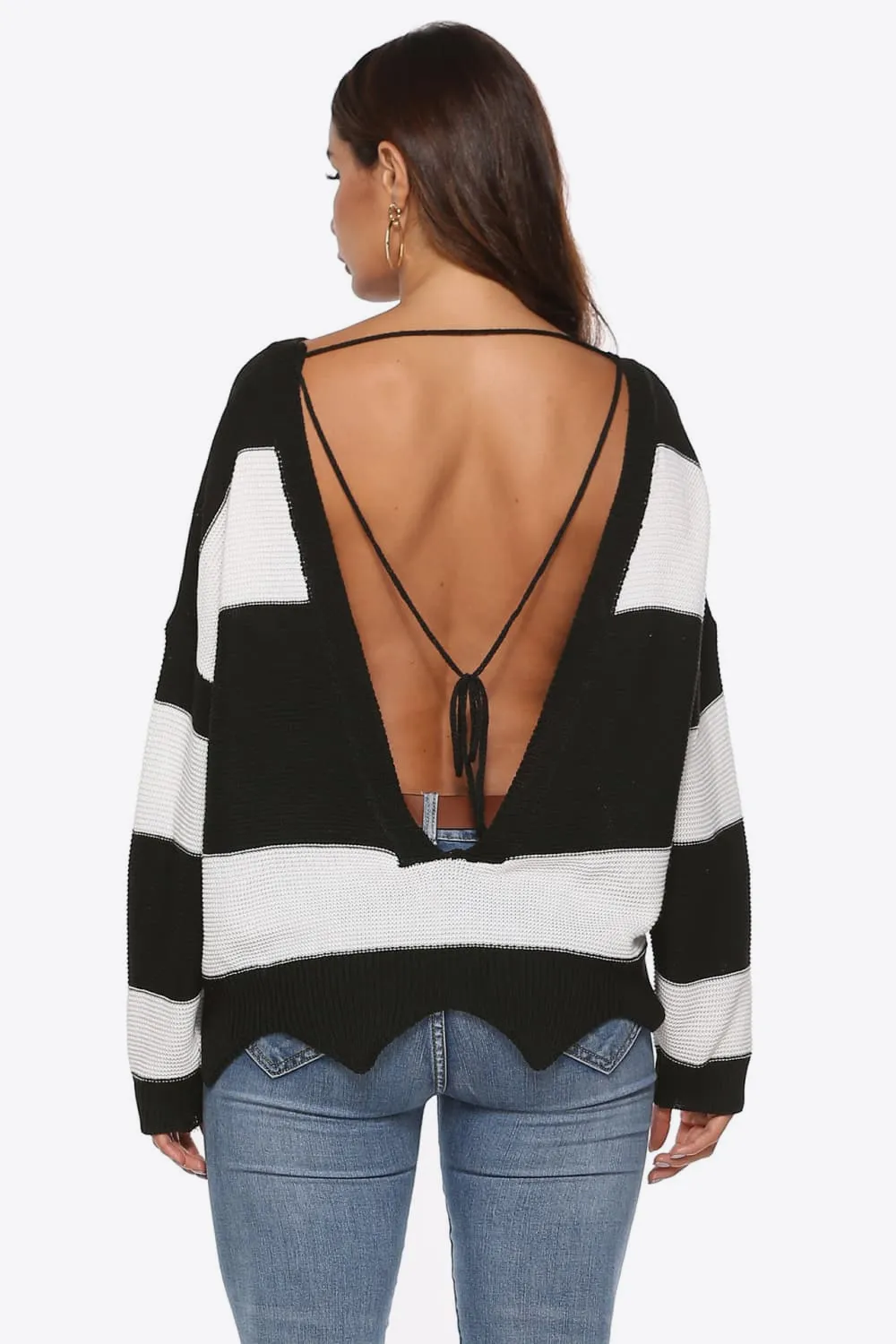 Color Block Backless Long Sleeve Sweater, image 3