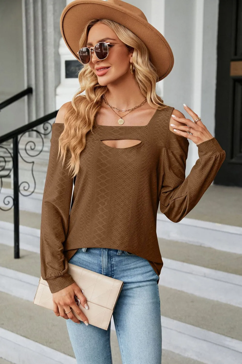 Cold Shoulder Square Neck Cutout Blouse, image 12