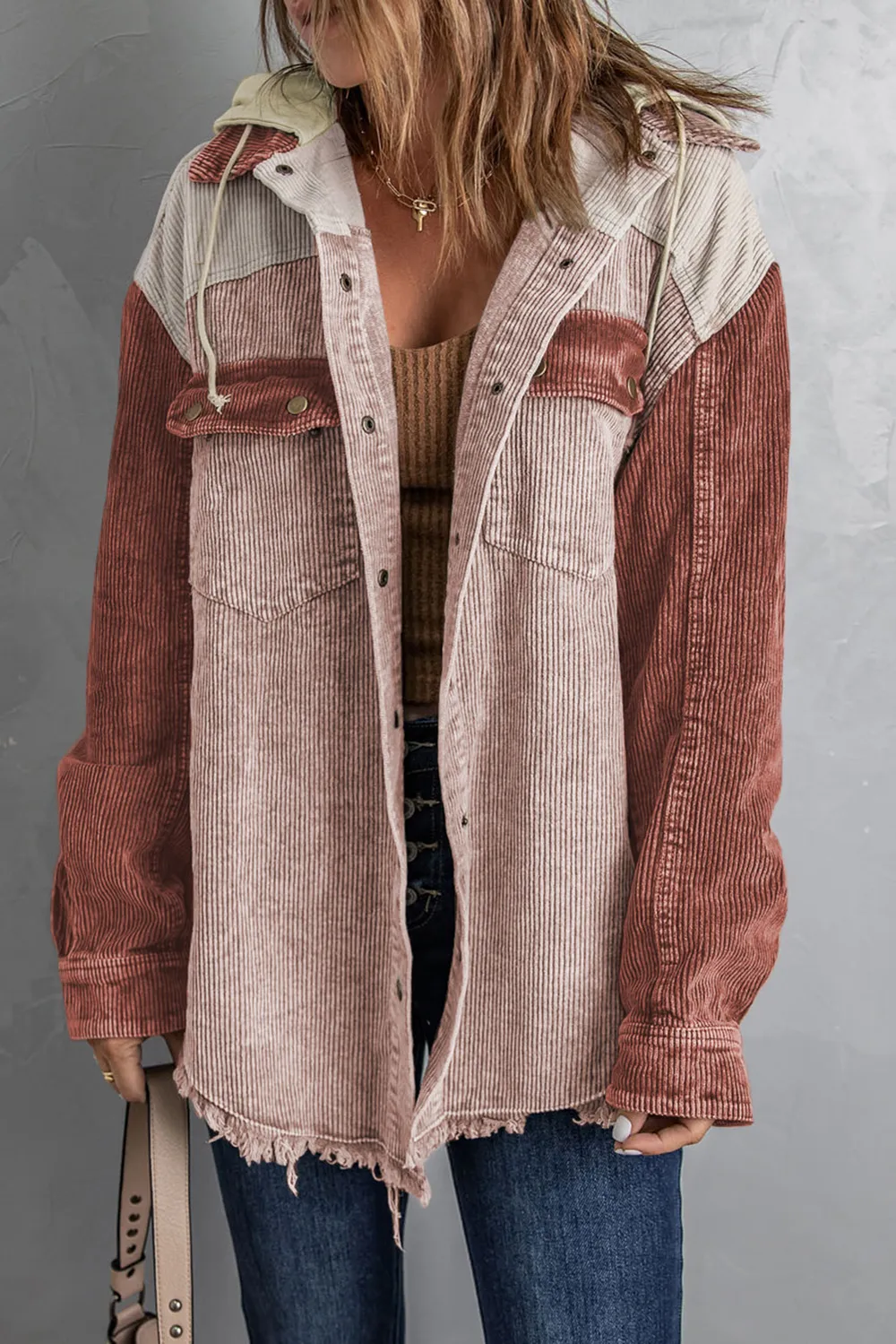 Snap Front Hooded Corduroy Shacket, image 25