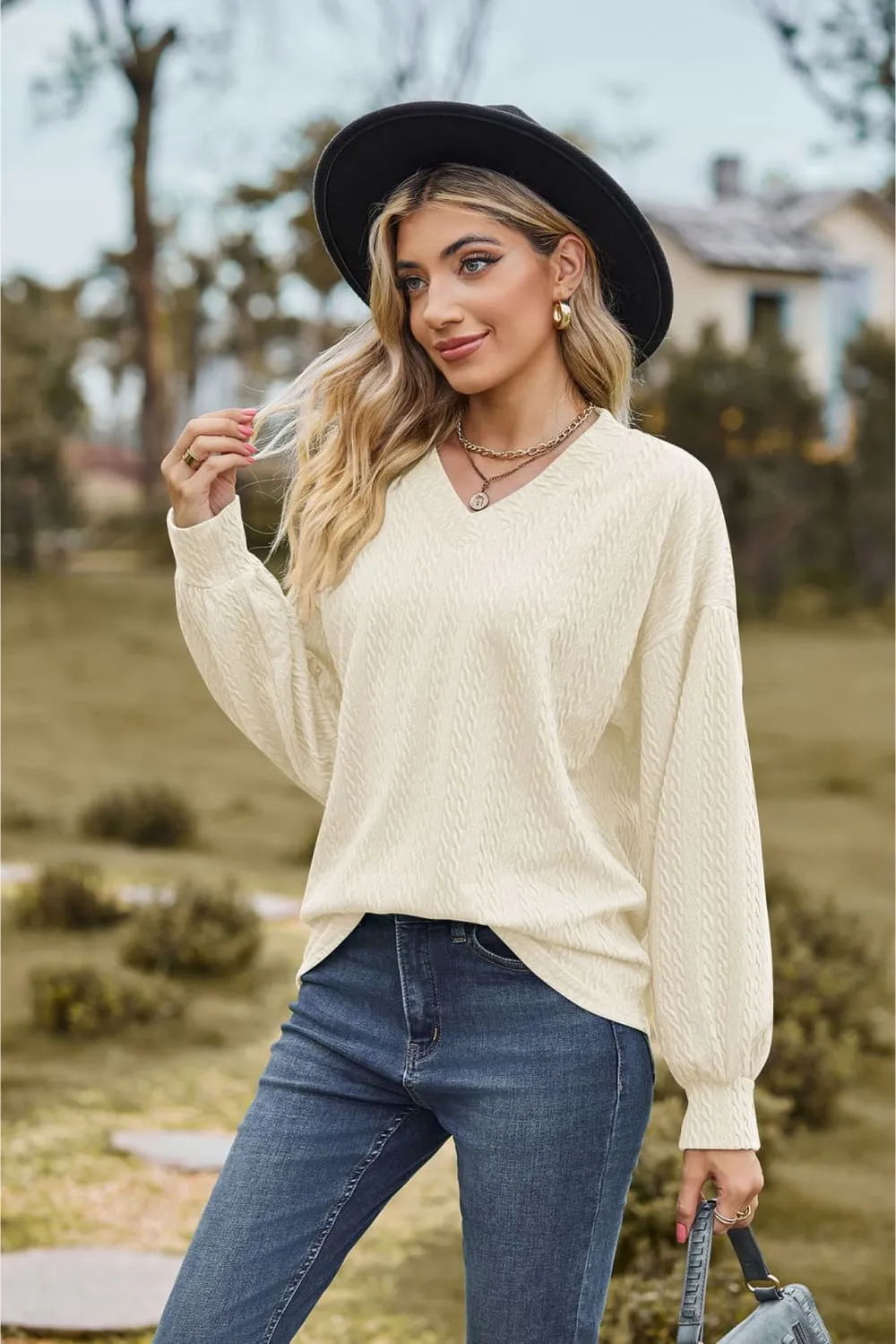 V-Neck Dropped Shoulder Blouse, image 9