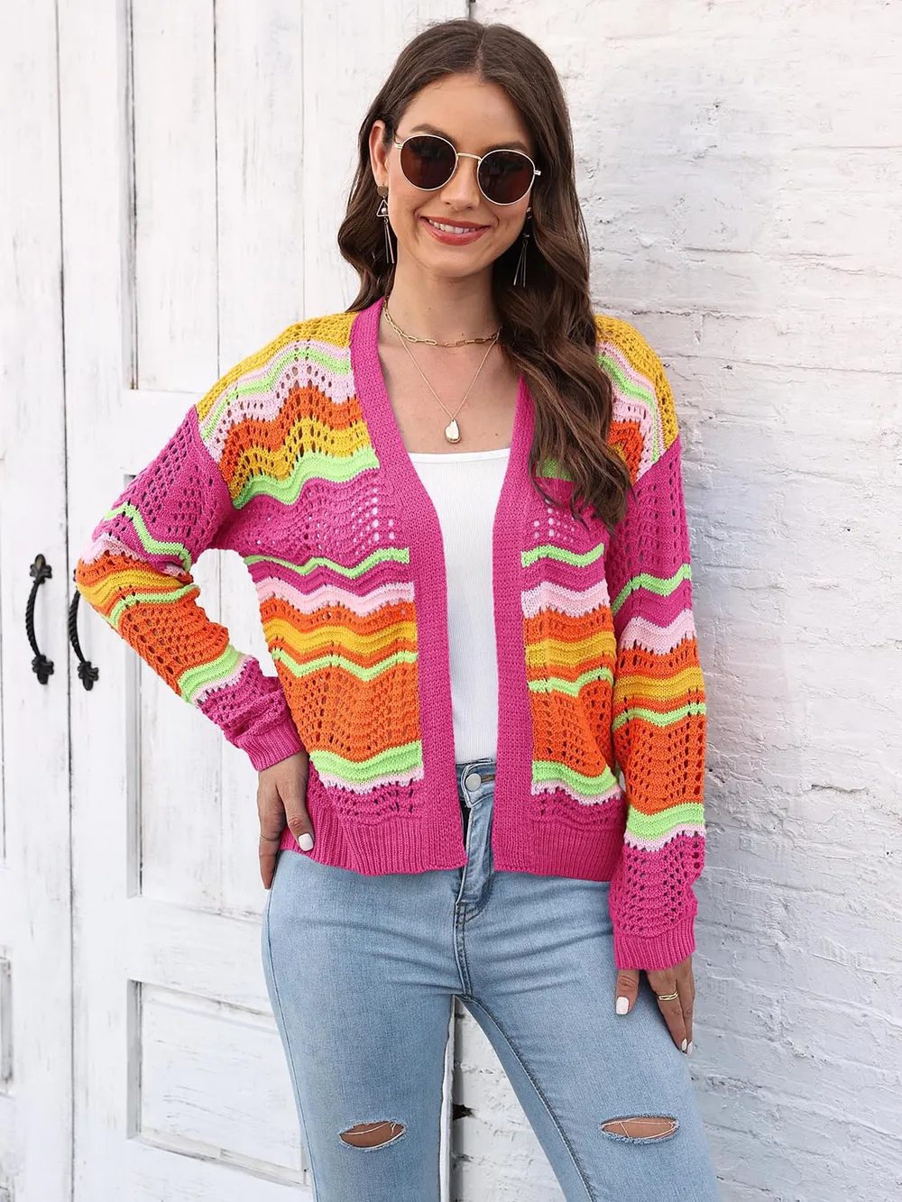 Open Front Openwork Cardigan, image 7