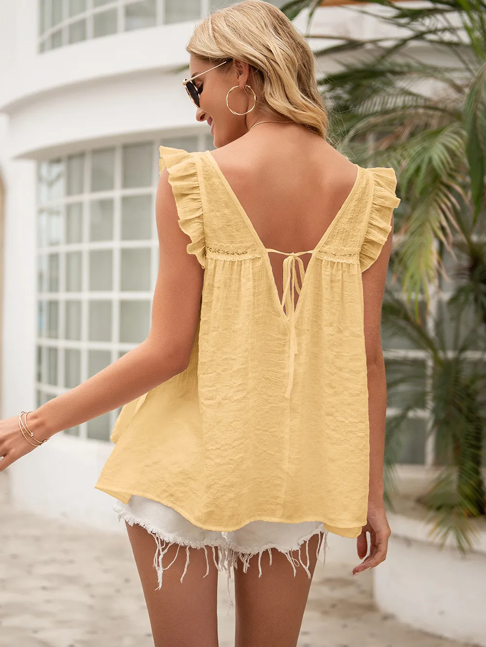 Tie Back V-Neck Ruffled Blouse, image 2