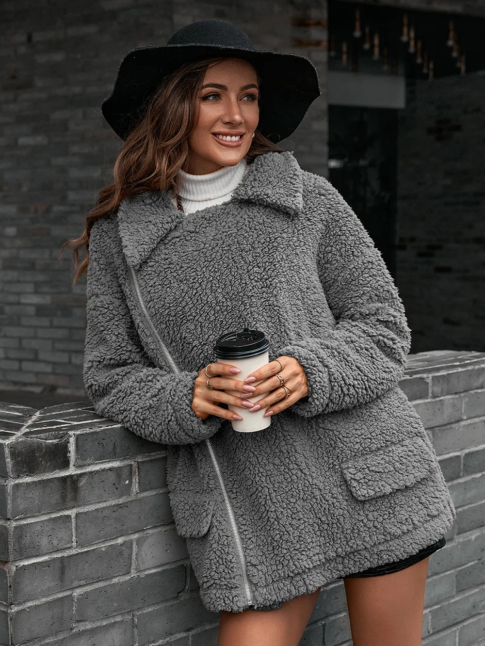 Zip-Up Collared Teddy Jacket, image 5