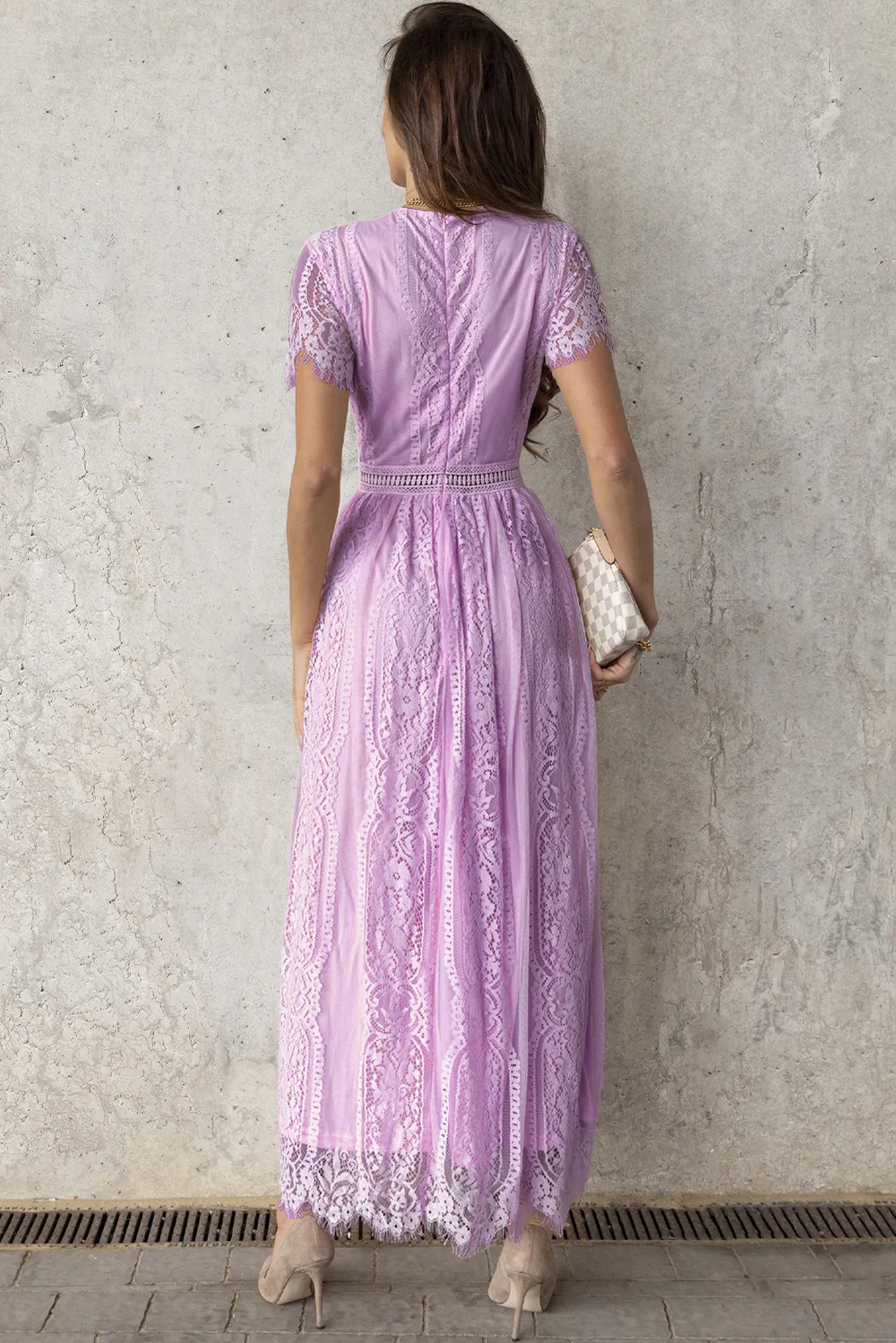 Scalloped Trim Lace Plunge Dress, image 16