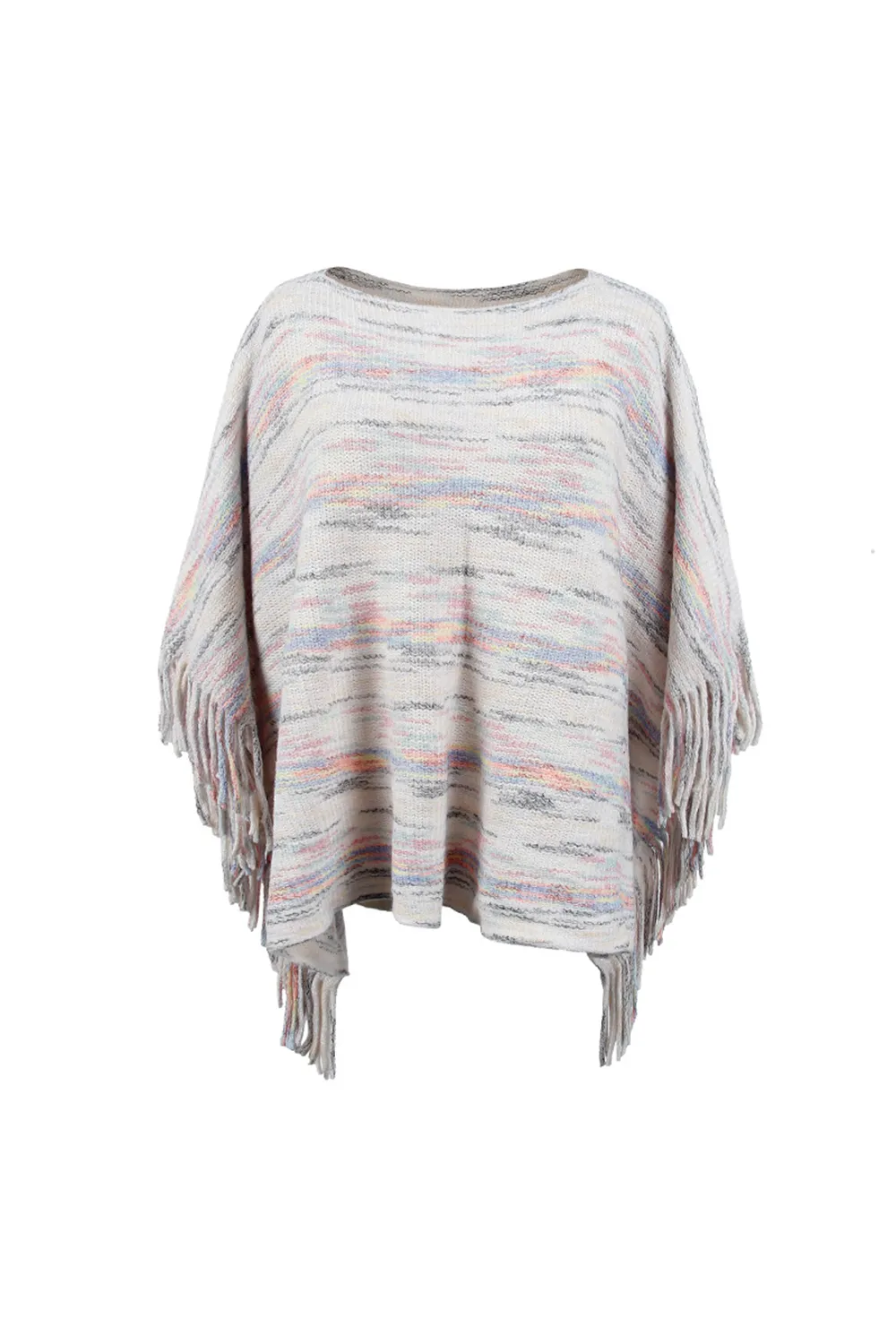 Round Neck Fringe Detail Sleeve Poncho, image 8