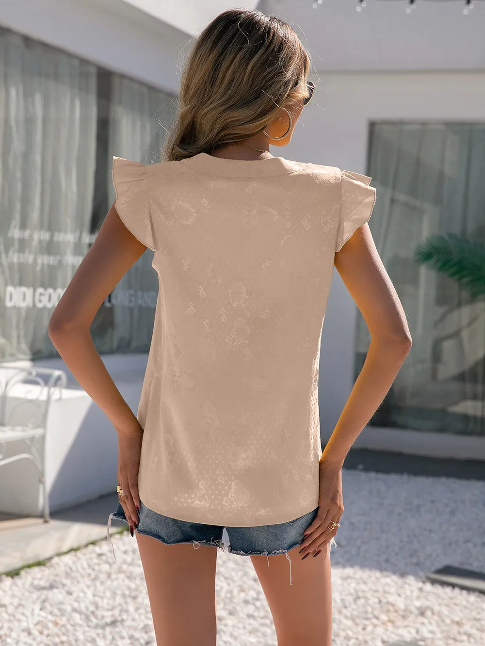 Notched Neck Butterfly Sleeve Blouse, image 2