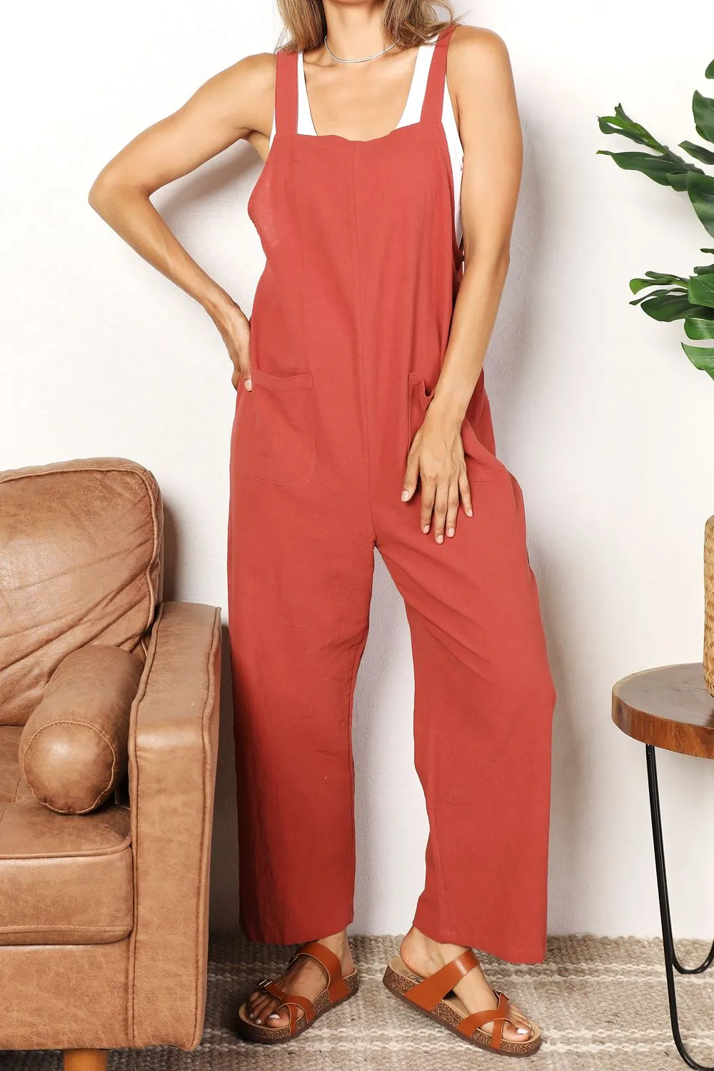 Wide Leg Overalls with Front Pockets, image 7