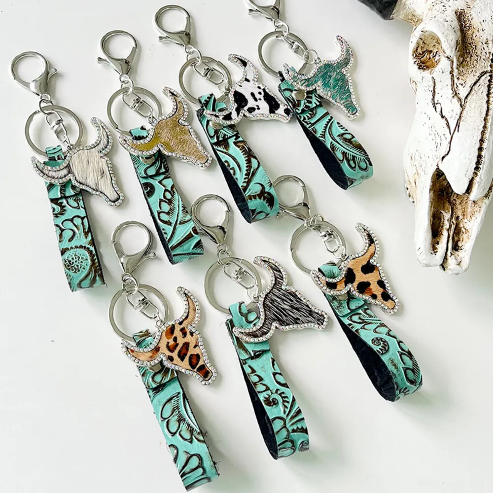 Rhinestone Bull Keychain, image 2