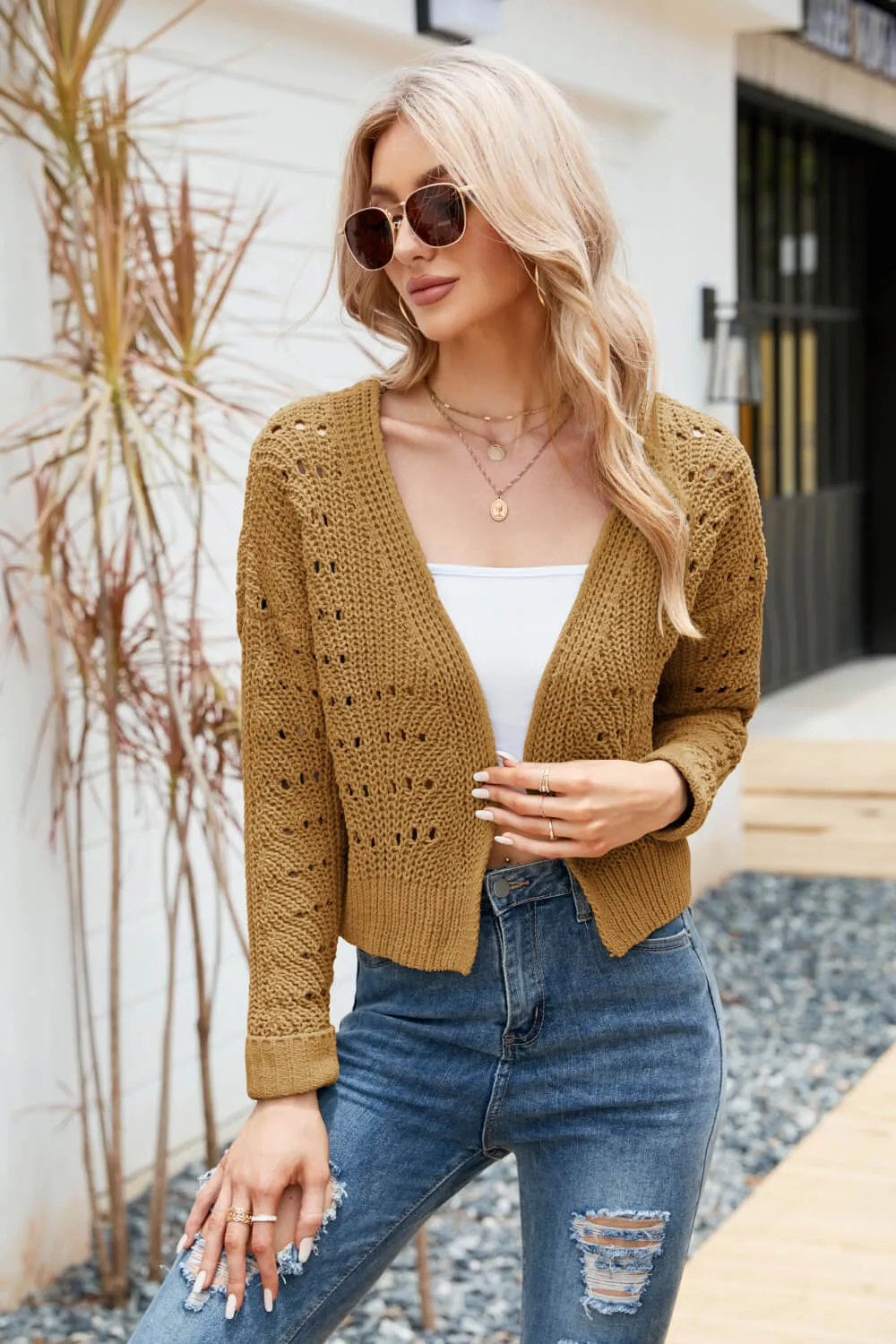 Open Front Cuffed Cropped Cardigan, image 13
