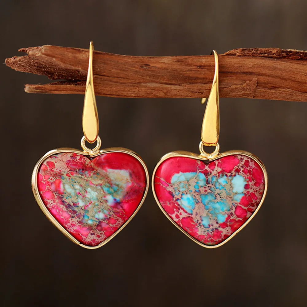 Natural Stone Heart Drop Earrings, image 4