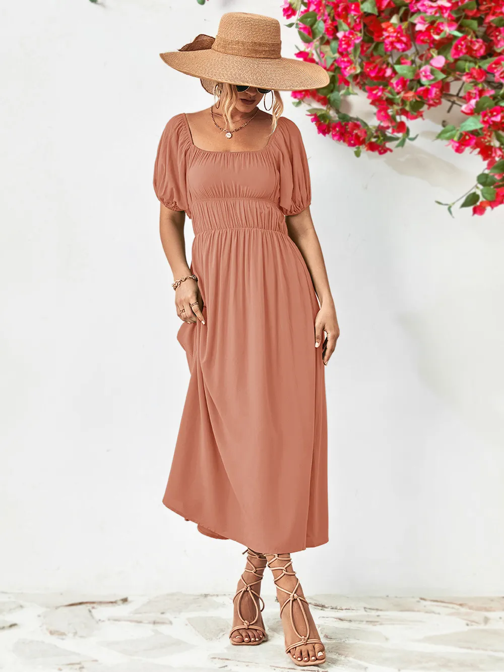 Off-Shoulder Balloon Sleeve Midi Dress, image 12