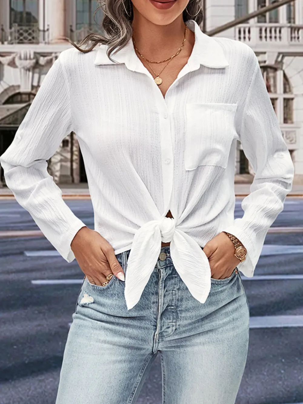 Collared Neck Half Sleeve Twisted Shirt, image 4