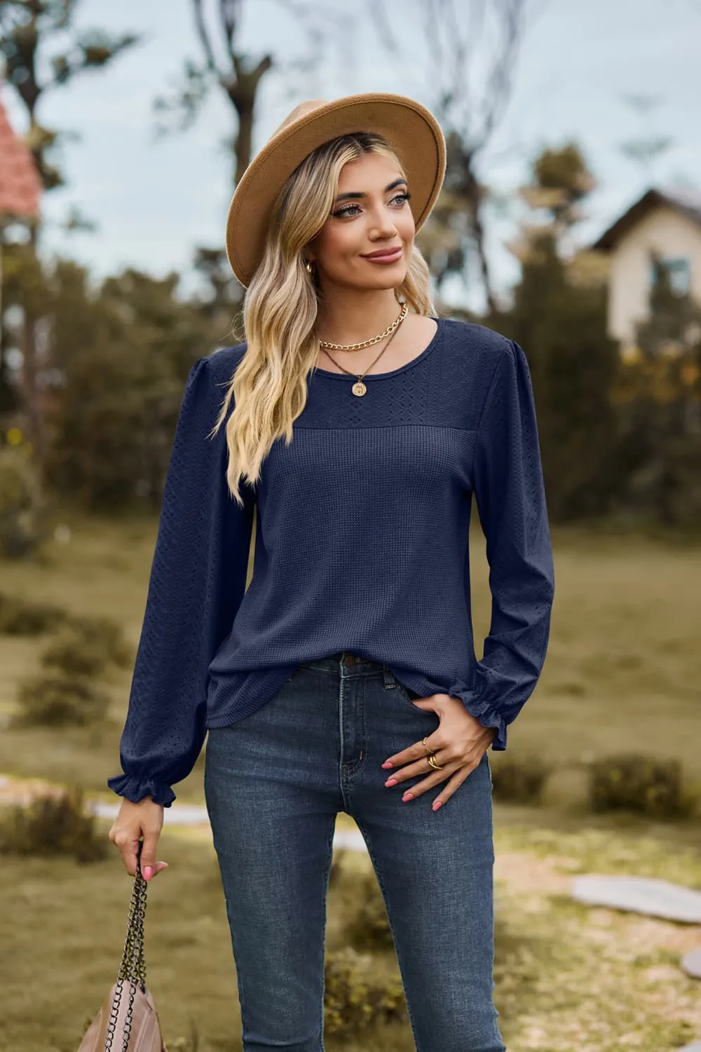 Round Neck Puff Sleeve Blouse, image 14