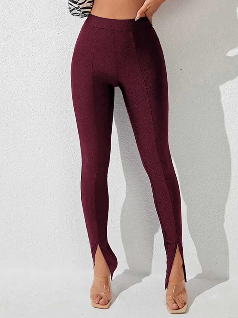 High Waist Slit Skinny Pants, image 4