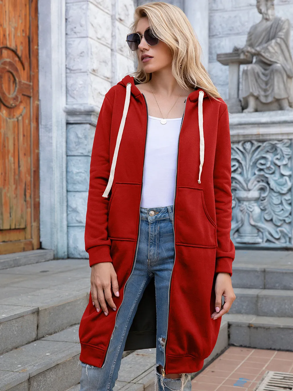 Zip-Up Longline Hoodie with Pockets, image 29
