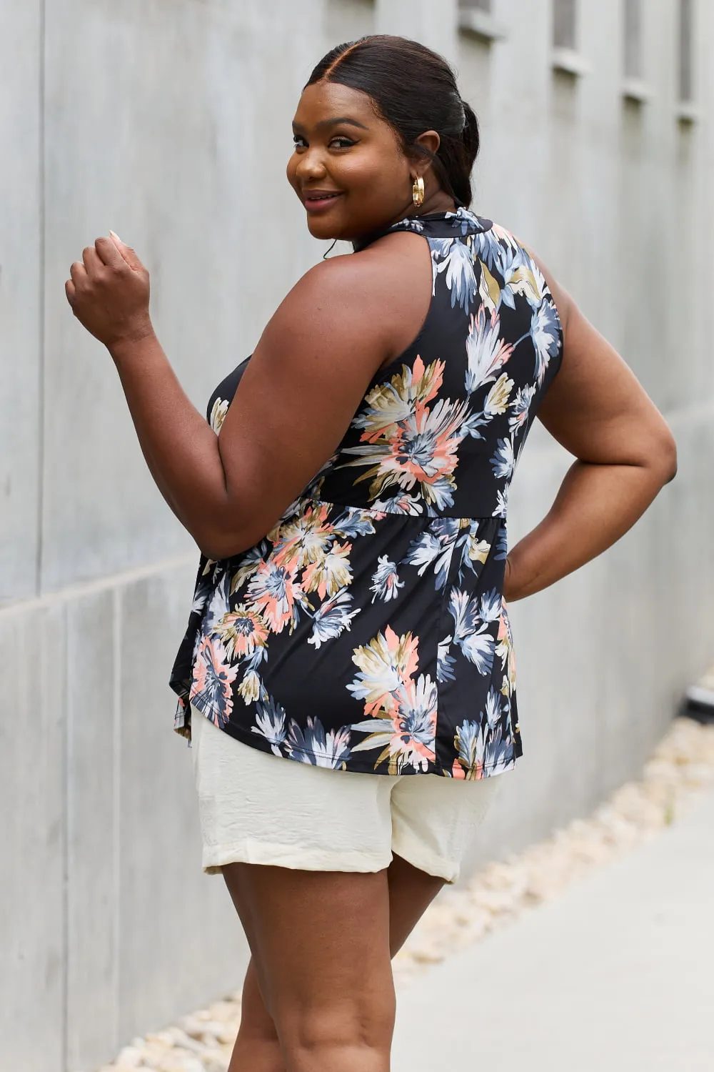 Full Size Floral Halter Top in Black, image 9