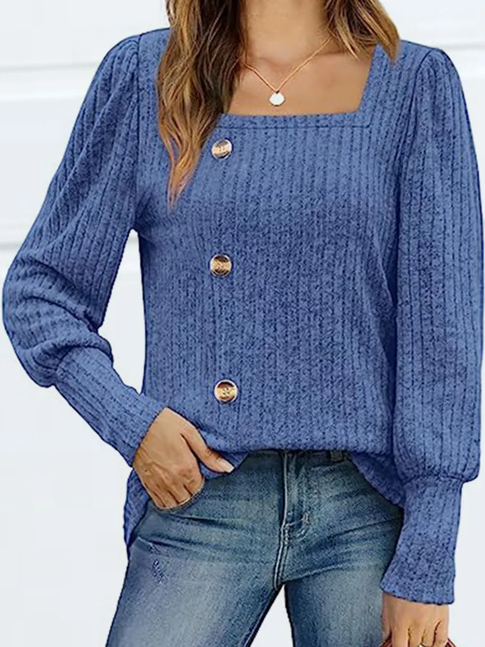 Decorative Button Square Neck Top, image 13