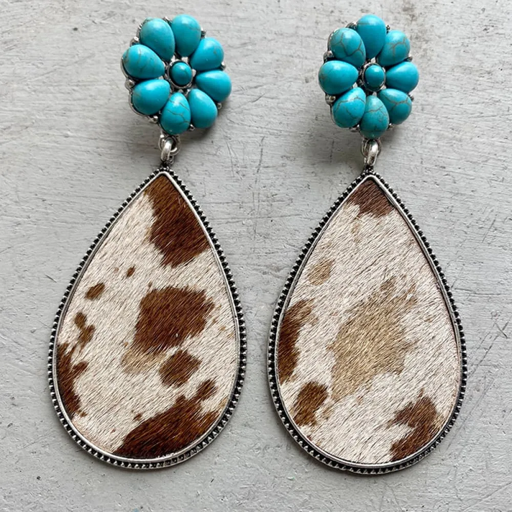 Turquoise Flower Teardrop Earrings, image 3