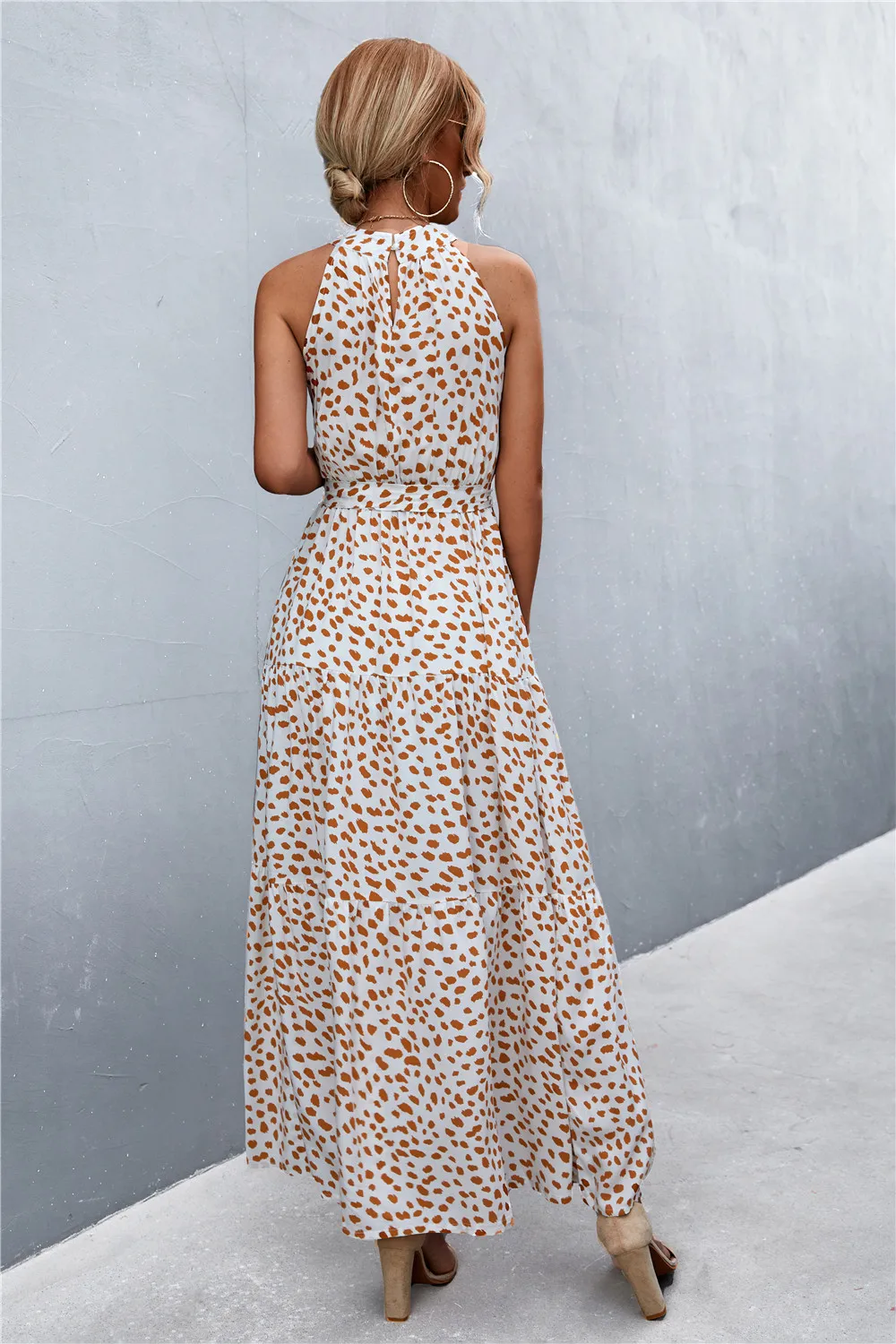 Printed Sleeveless Tie Waist Maxi Dress, image 9