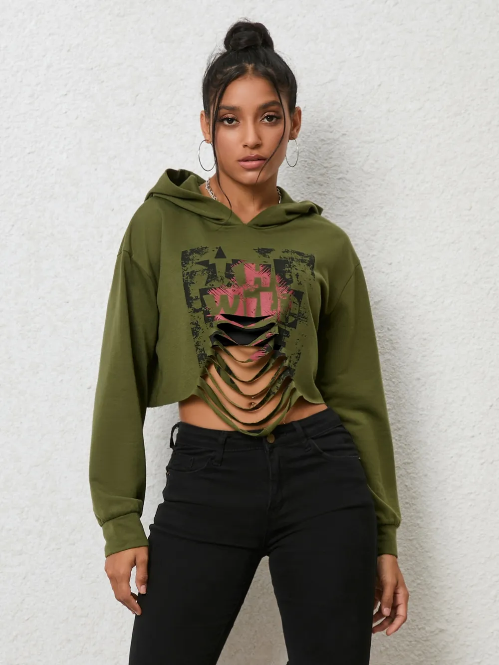 Cutout Long Sleeve Hoodie, image 2