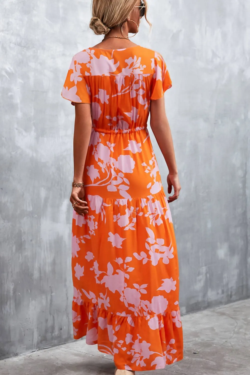 Floral Buttoned Drawstring Waist Tiered Dress, image 9