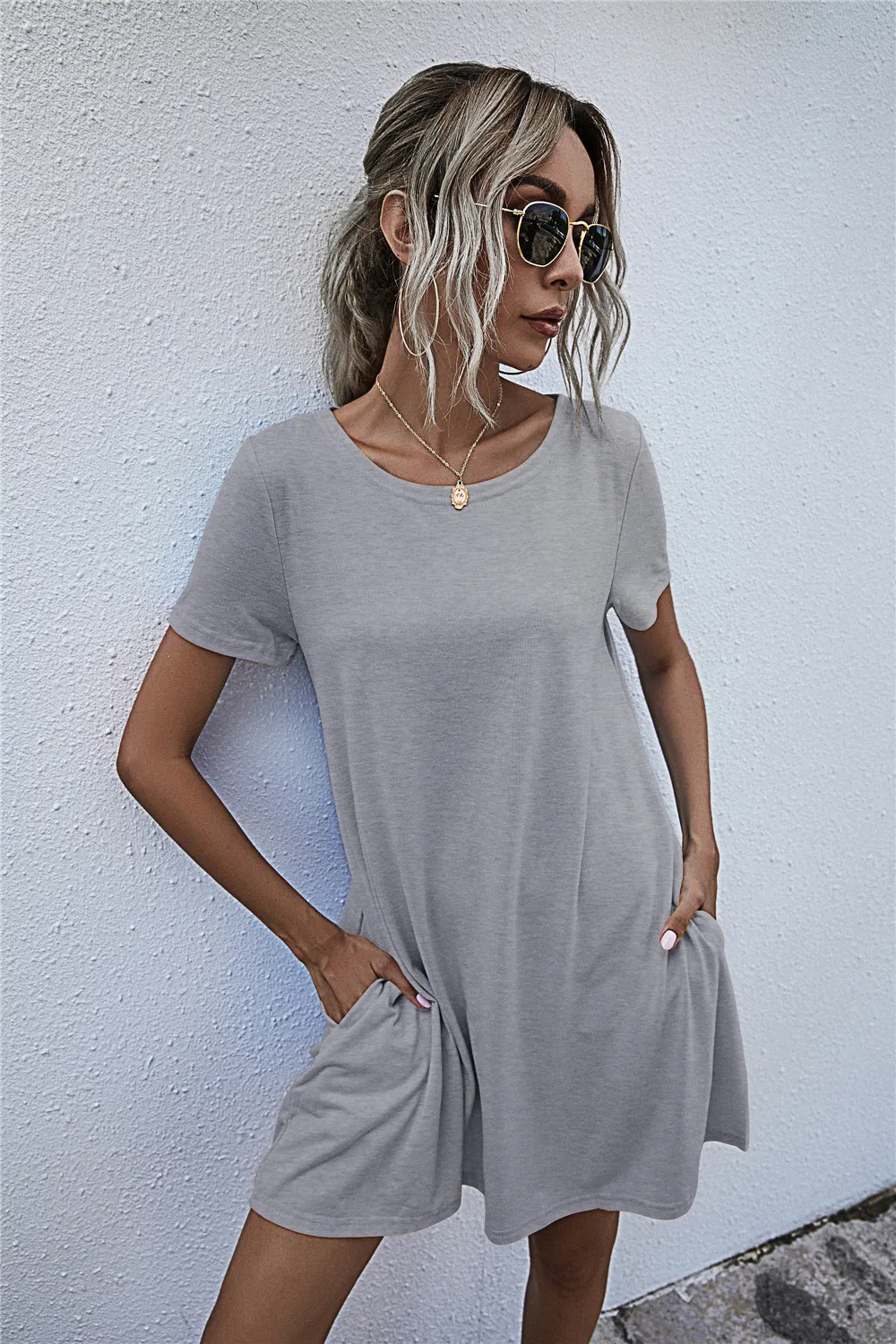 Round Neck Short Sleeve Mini Dress, image 8
