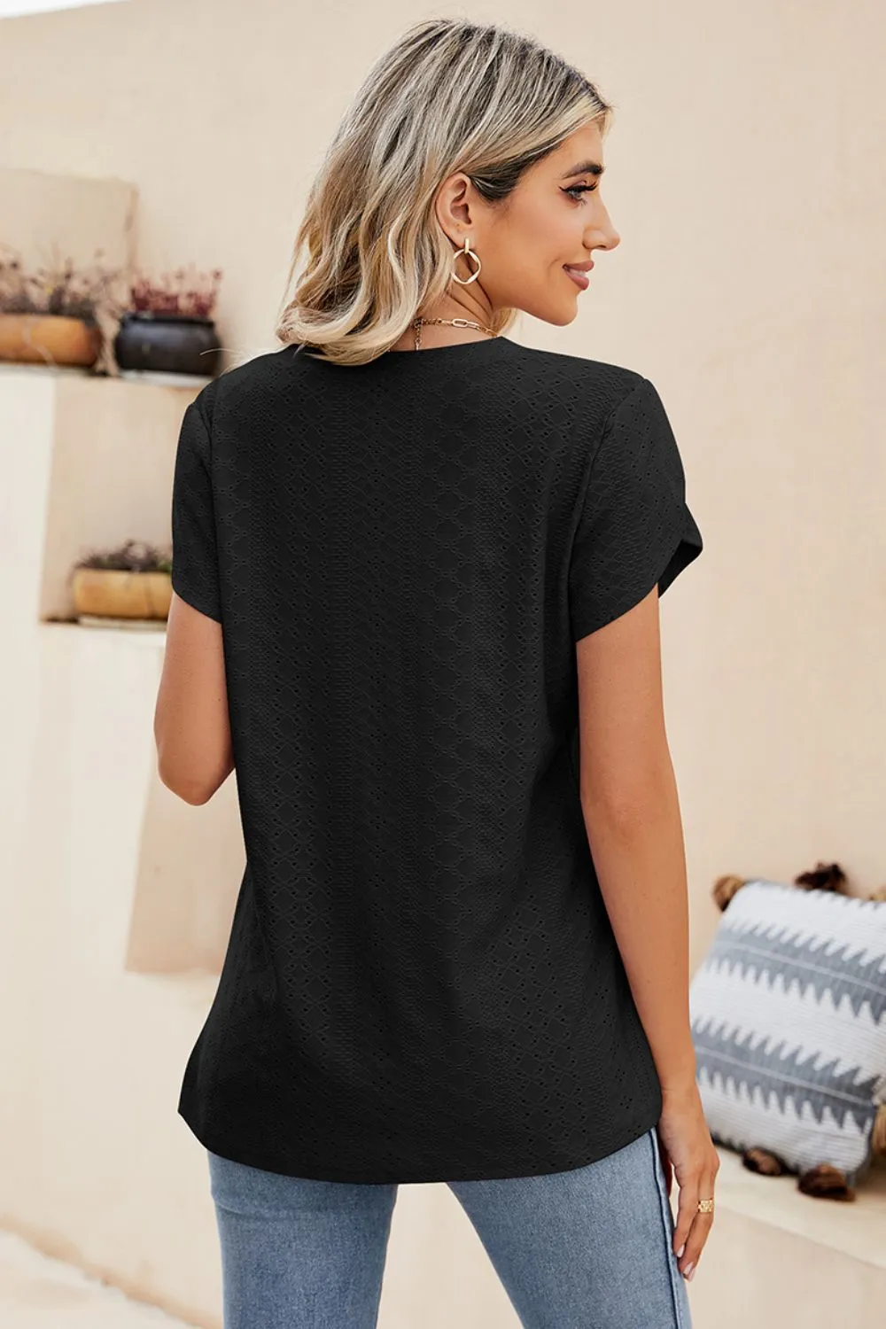 Eyelet Petal Sleeve V-Neck Knit Top, image 16