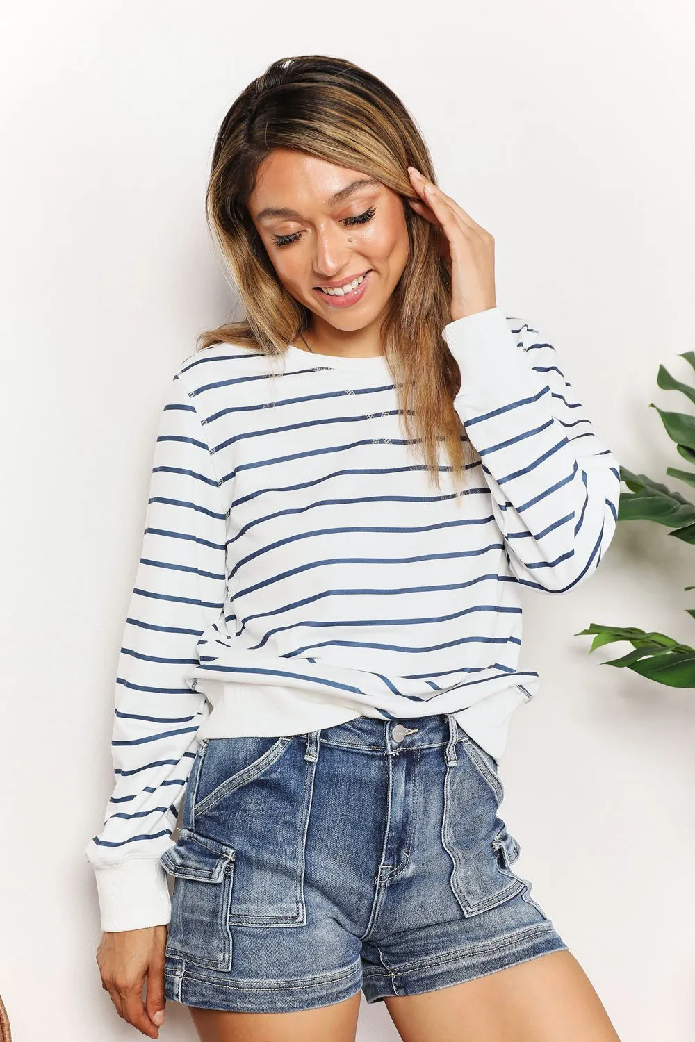 Striped Long Sleeve Round Neck Top, image 8