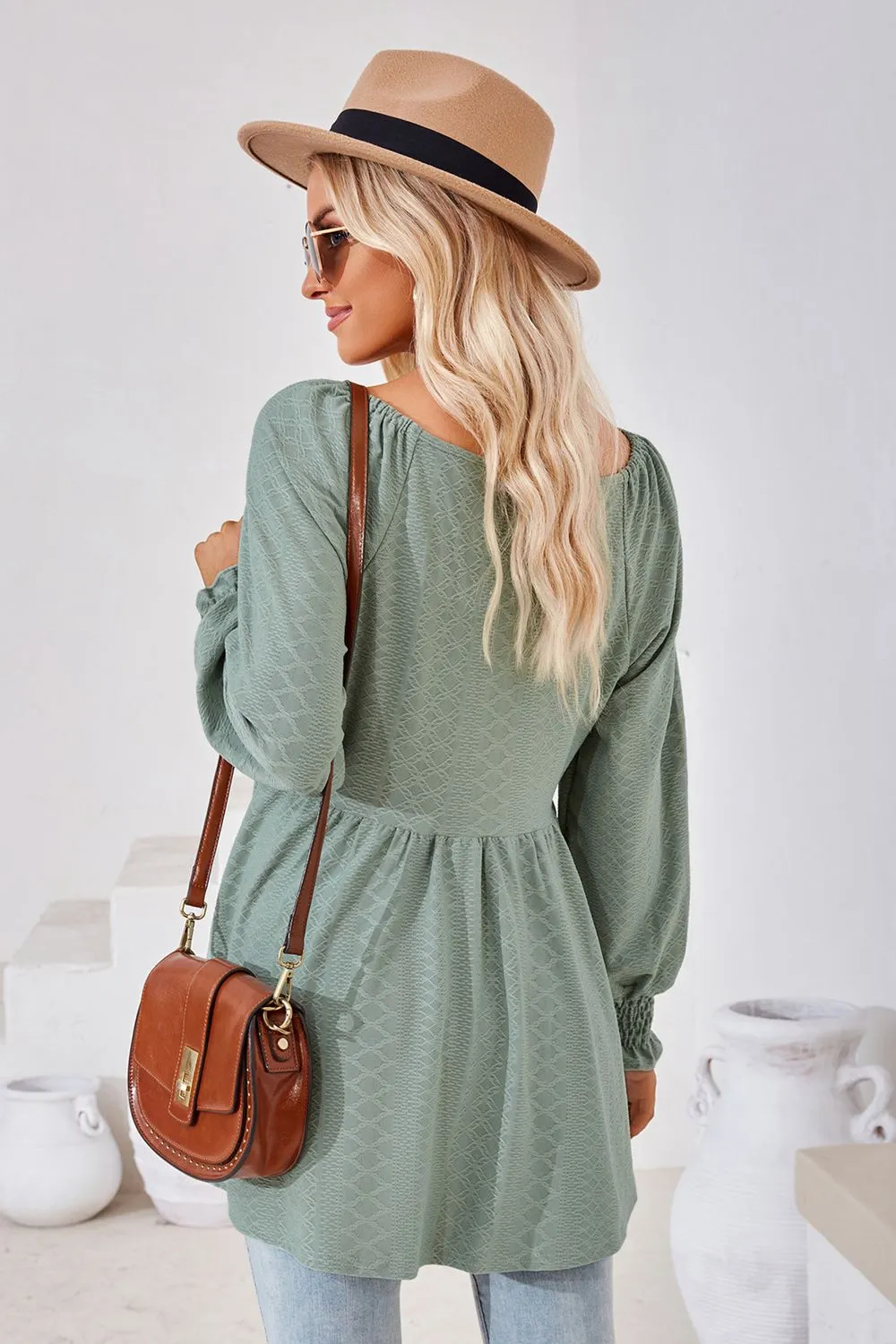 V-Neck Lantern Sleeve Blouse, image 10